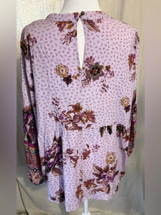 Maurices Lavender Floral Boho V-Neck Tunic with Rust and Purple Panels - Picture 4 of 4